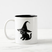 Minimalist Black Cat with Witch Hat Design on ツートーンマグカップ (左)
