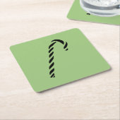 Minimalist Black Christmas Candy cane スクエアペーパーコースター (アングル)