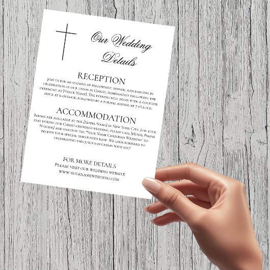 MINIMALIST Black Cross Wedding Details Christian エンクロージャーカード