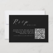 Minimalist Black Elegant Wedding w QR Code 出欠カード (正面)