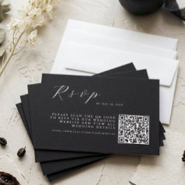 Minimalist Black Elegant Wedding w QR Code 出欠カード