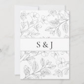 Minimalist Black Floral Wedding Invitation 招待状 (正面)
