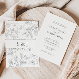 Minimalist Black Floral Wedding Invitation 招待状