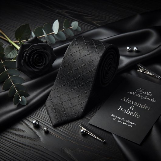 Minimalist Black Geometric Grid Dotted Texture ネクタイ