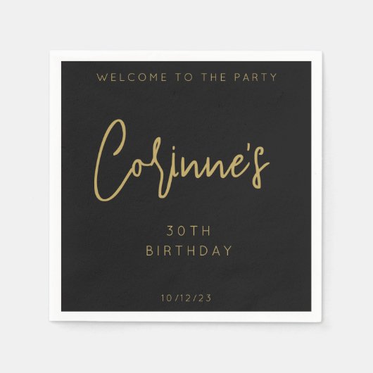 Minimalist Black Gold 30th Birthday Party スタンダードカクテルナプキン (正面)