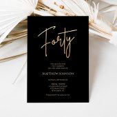 Minimalist Black Gold 40th Birthday Invitation 招待状