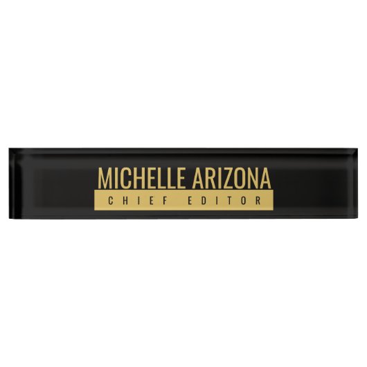 Minimalist Black & Gold Color Professional Modern デスクネームプレート (正面)