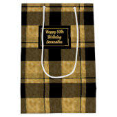 Minimalist Black Gold Glitter Wedding Gift Bag ミディアムペーパーバッグ (裏面)