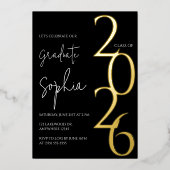 Minimalist Black & Gold Graduation Foil Invitation 箔招待状 (正面)