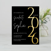 Minimalist Black & Gold Graduation Foil Invitation 箔招待状 (立ち正面)
