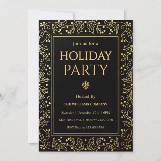 Minimalist Black & Gold Holiday Gathering 招待状 (正面)