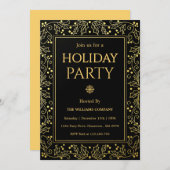 Minimalist Black & Gold Holiday Gathering 招待状 (正面/裏面)