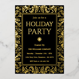 Minimalist Black & Gold Holiday Gathering 箔招待状