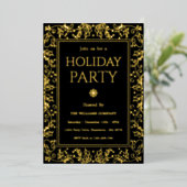 Minimalist Black & Gold Holiday Gathering 箔招待状 (立ち正面)
