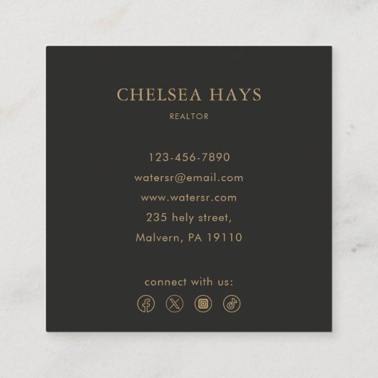 Minimalist Black Gold Luxury Geometric Realtor スクエア名刺 (裏面)