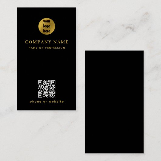 Minimalist Black Gold QR Code  名刺 (正面/裏面)