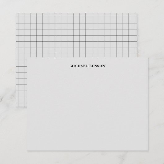 Minimalist Black Gray Grid Monogram Professional ノートカード (正面/裏面)