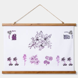 Minimalist Black Lily Botanical Line Art Illustrat 吊り下げ型タペストリー