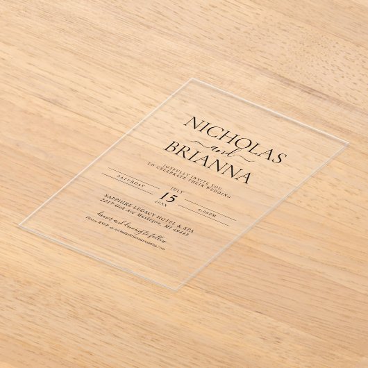 Minimalist Black Modern Classic Wedding アクリル招待状 (レイダウン)