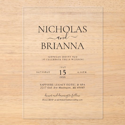 Minimalist Black Modern Classic Wedding アクリル招待状 (正面)