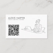 Minimalist Black Modern Line Art Woman QR Code 名刺 (裏面)