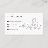 Minimalist Black Modern Line Art Woman QR Code 名刺 (正面)