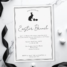 Minimalist Black On White Bunny Easter Brunch 招待状