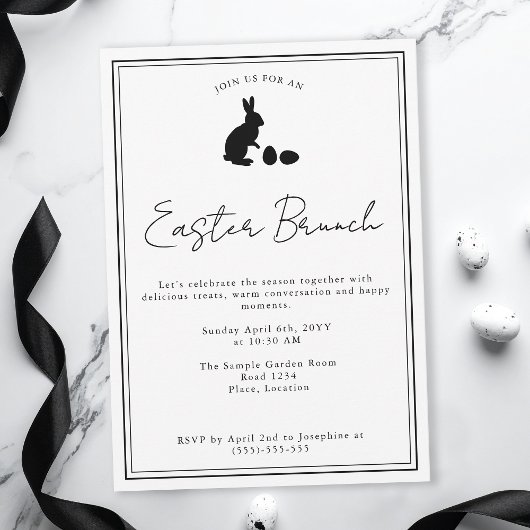 Minimalist Black On White Bunny Easter Brunch 招待状
