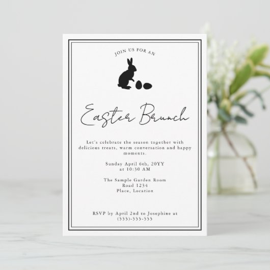 Minimalist Black On White Bunny Easter Brunch 招待状 (スタンド正面)