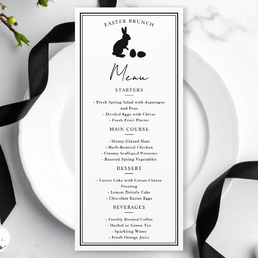 Minimalist Black On White Bunny Modern Easter Menu メニュー
