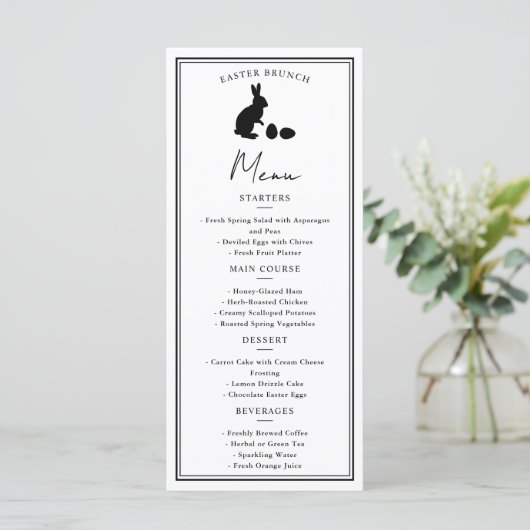 Minimalist Black On White Bunny Modern Easter Menu メニュー (スタンド正面)