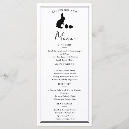 Minimalist Black On White Bunny Modern Easter Menu メニュー (正面)