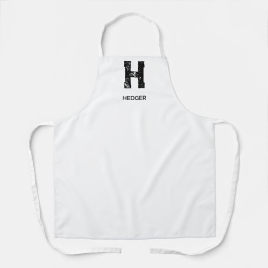 MINIMALIST BLACK ONE LETTER MONOGRAM NAME WHITE エプロン (正面)