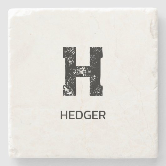 MINIMALIST BLACK ONE LETTER MONOGRAM NAME WHITE ストーンコースター (正面)