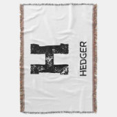 MINIMALIST BLACK ONE LETTER MONOGRAM NAME WHITE スローブランケット (正面縦)