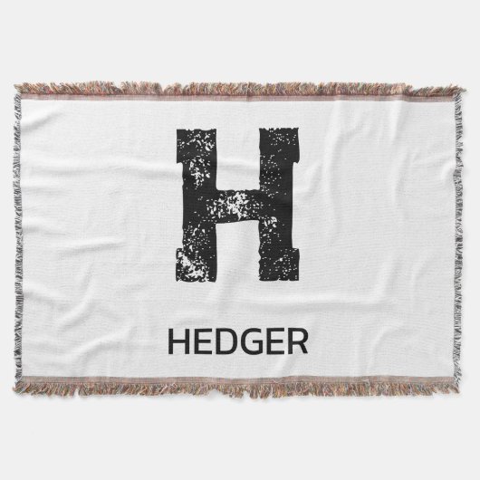 MINIMALIST BLACK ONE LETTER MONOGRAM NAME WHITE スローブランケット (正面)