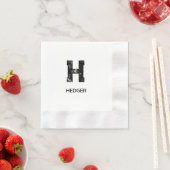 MINIMALIST BLACK ONE LETTER MONOGRAM NAME WHITE 縁ありカクテルナプキン (インサイチュ)