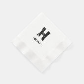MINIMALIST BLACK ONE LETTER MONOGRAM NAME WHITE 縁ありカクテルナプキン (角)