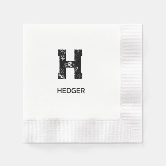MINIMALIST BLACK ONE LETTER MONOGRAM NAME WHITE 縁ありカクテルナプキン (正面)