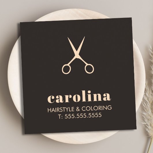 Minimalist Black Pastel Scissors HairStylist スクエア名刺