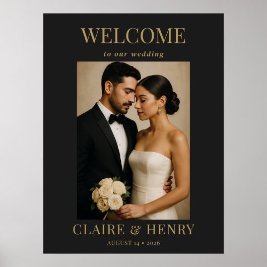 Minimalist Black Photo Modern Wedding Welcome ポスター (正面)