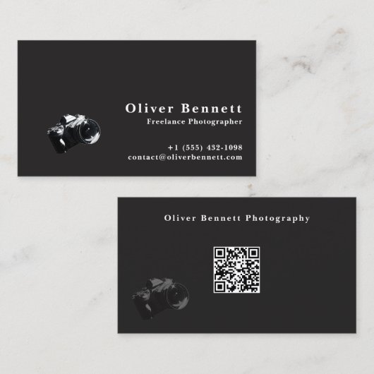 Minimalist Black Photographer QR Code  名刺 (正面/裏面)