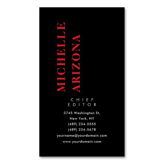 Minimalist Black Red & White Professional Modern マグネット名刺 (正面縦)