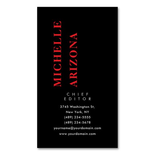Minimalist Black Red & White Professional Modern マグネット名刺 (正面縦)