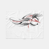 Minimalist Black Red Wing Line Art フリースブランケット (正面(横))