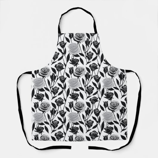 Minimalist Black Roses With Light Gray Stems  エプロン (正面)