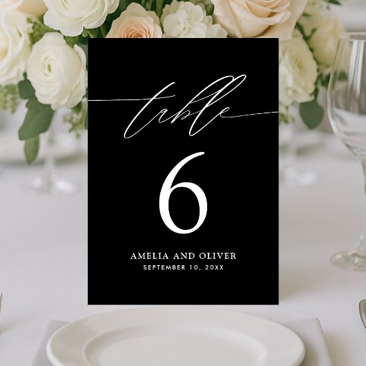 Minimalist Black Script Table Number Card テーブルナンバー