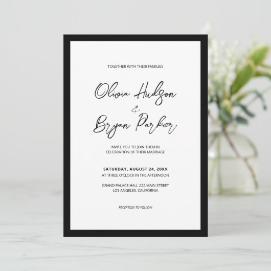 Minimalist Black Script White Background Wedding 招待状 (スタンド正面)