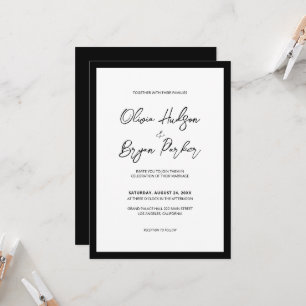 Minimalist Black Script White Background Wedding 招待状