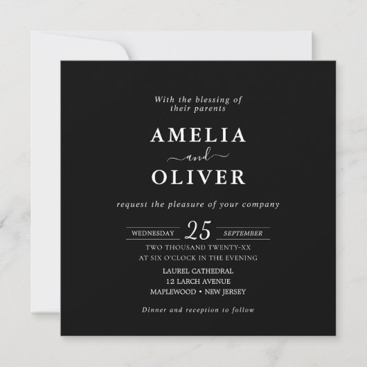 Minimalist Black Square Wedding Invitation  招待状 (正面)